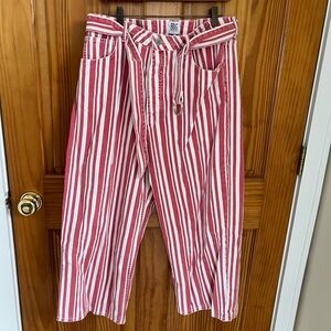 BDG Red and White Striped High-Rise Wide-Leg Pants with Self-Tie Belt